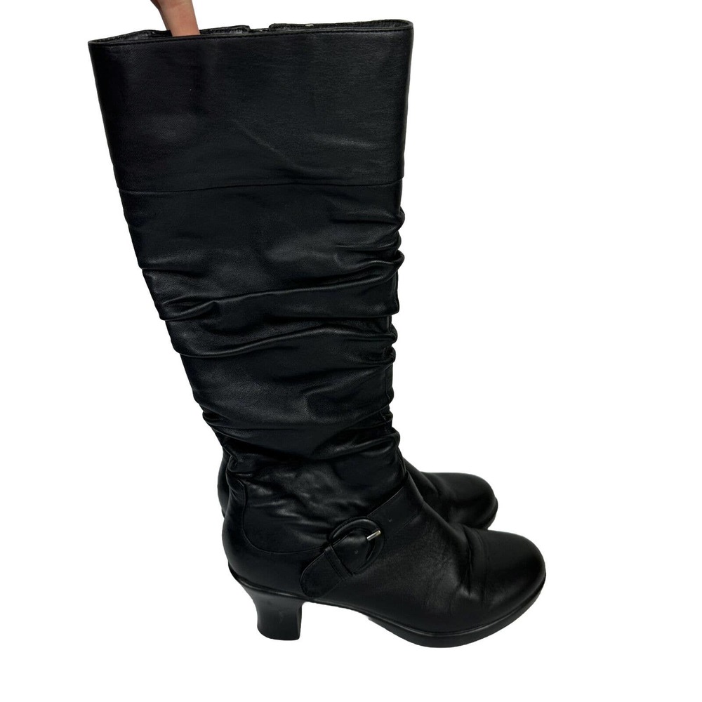 DANSKO Womens 8.5 Brinkley Ruched Knee-High Heeled Boot Black Nappa Leather 39